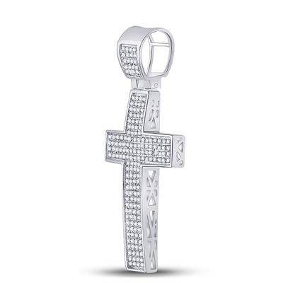 STERLING SILVER ROUND DIAMOND CROSS CHARM PENDANT 1/2 CTTW