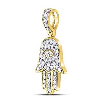 10K YELLOW GOLD ROUND DIAMOND HAMSA EYE FATIMA CHARM PENDANT 1/4 CTTW