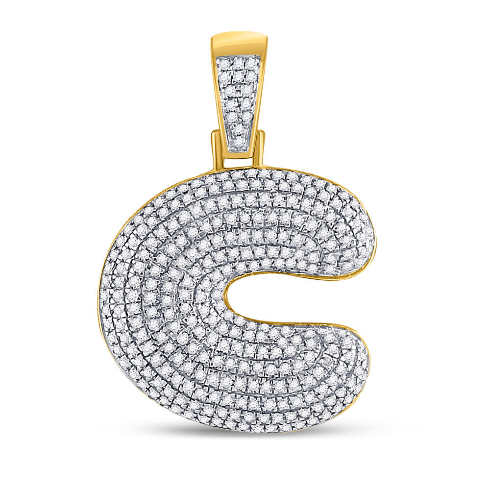 10K YELLOW GOLD ROUND DIAMOND INITIAL C LETTER CHARM PENDANT 3/4 CTTW