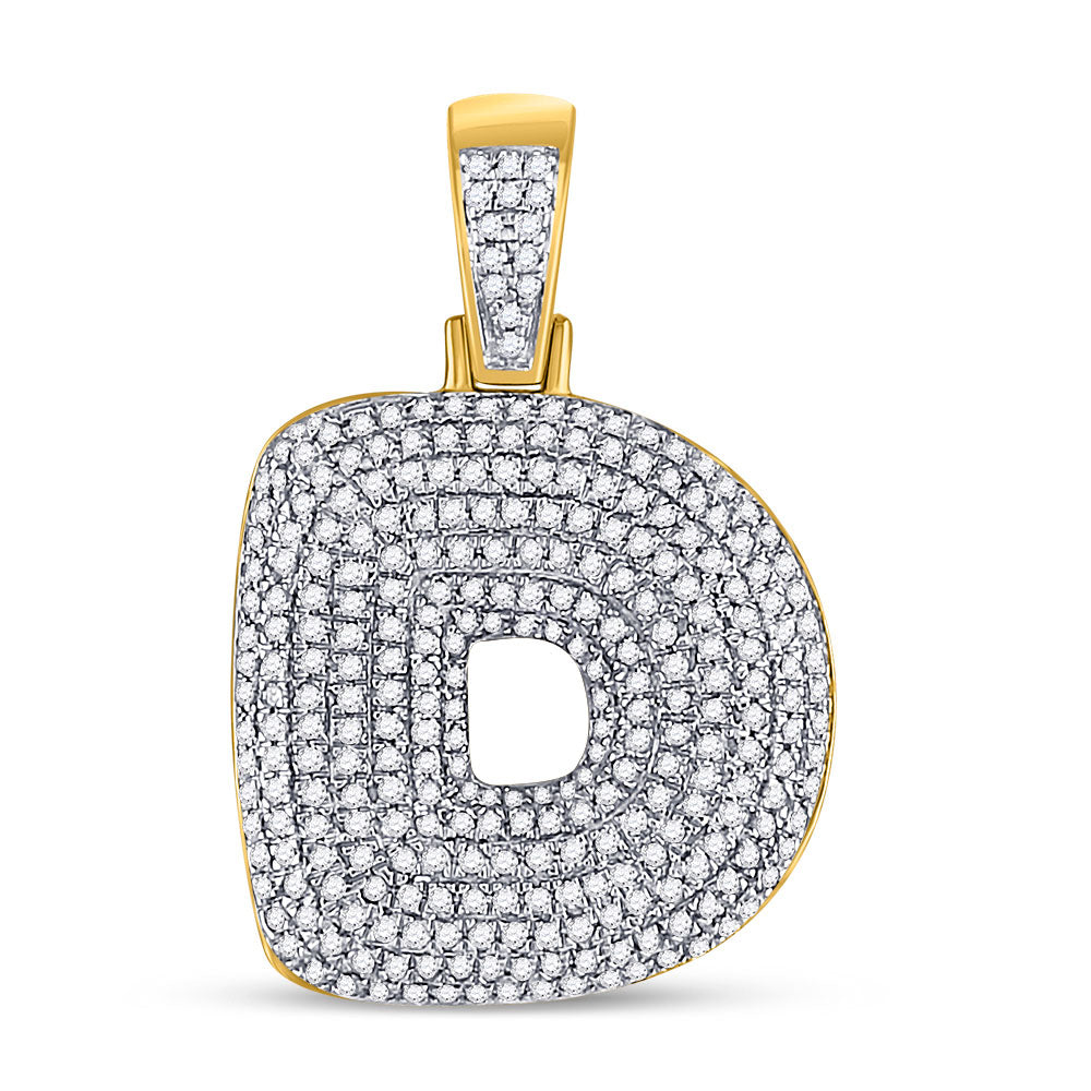 10K YELLOW GOLD ROUND DIAMOND BUBBLE D LETTER CHARM PENDANT 7/8 CTTW