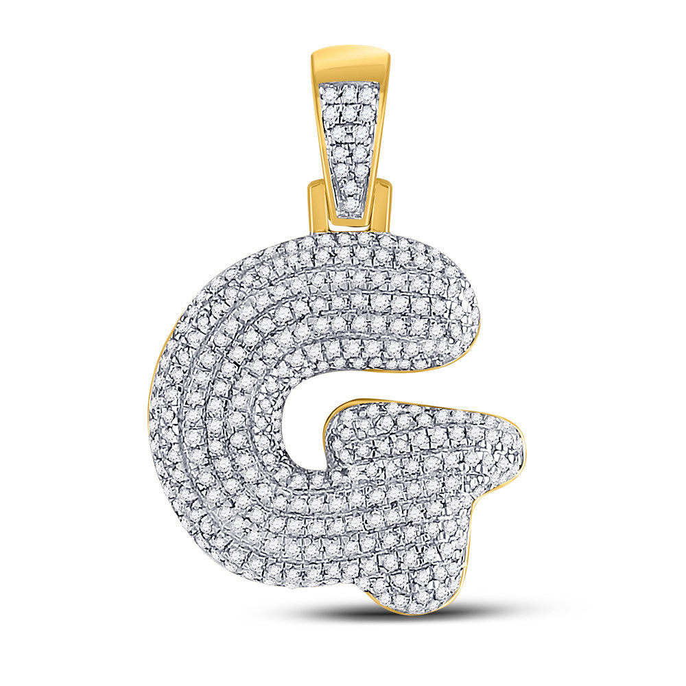 10K YELLOW GOLD ROUND DIAMOND BUBBLE G LETTER CHARM PENDANT 3/4 CTTW