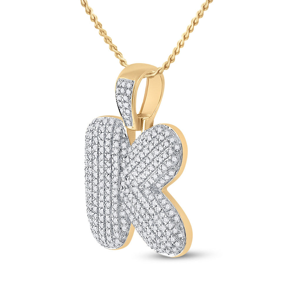 10K YELLOW GOLD ROUND DIAMOND BUBBLE K LETTER CHARM PENDANT 3/4 CTTW
