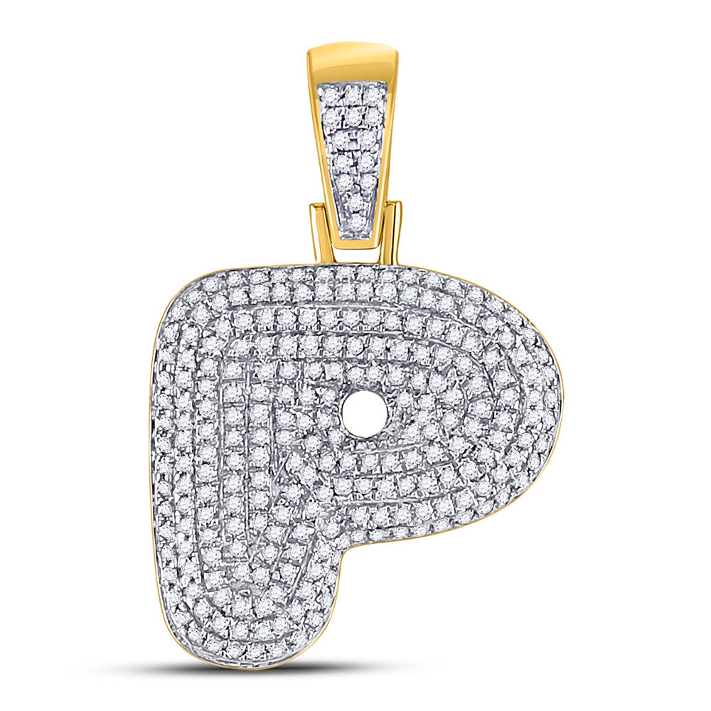 10K YELLOW GOLD ROUND DIAMOND BUBBLE P LETTER CHARM PENDANT 3/4 CTTW