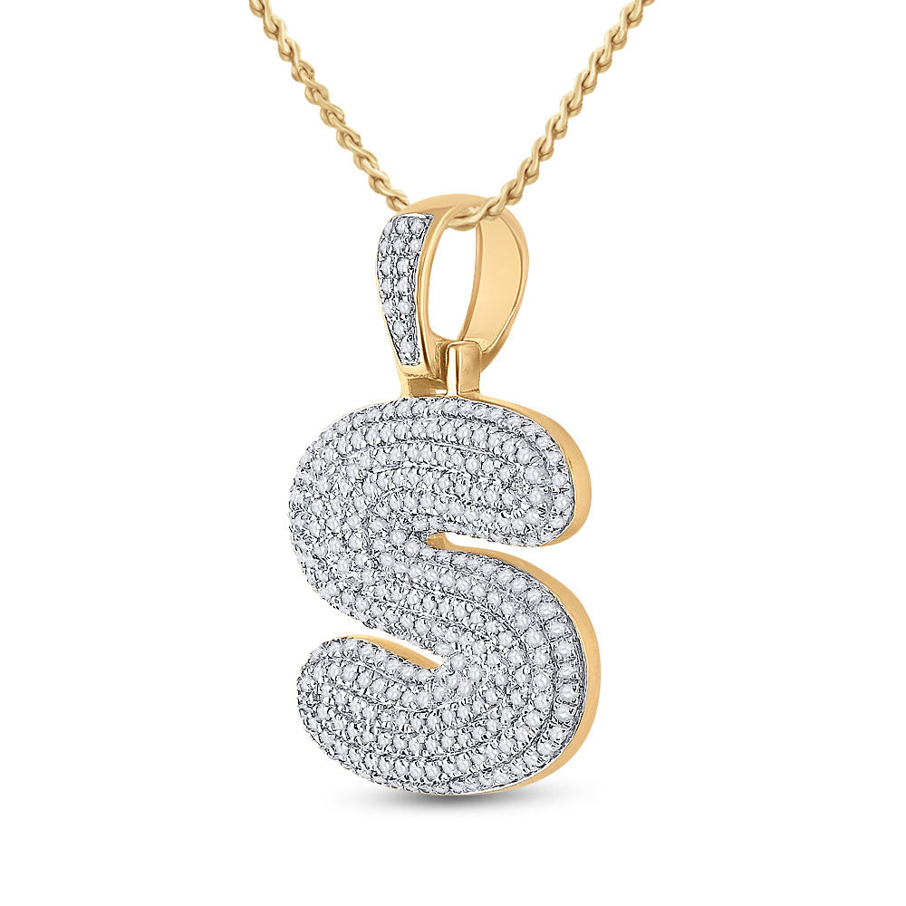 10K YELLOW GOLD ROUND DIAMOND BUBBLE S LETTER CHARM PENDANT 3/4 CTTW