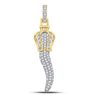 10K YELLOW GOLD ROUND DIAMOND ITALIAN HORN CHARM PENDANT 1/2 CTTW