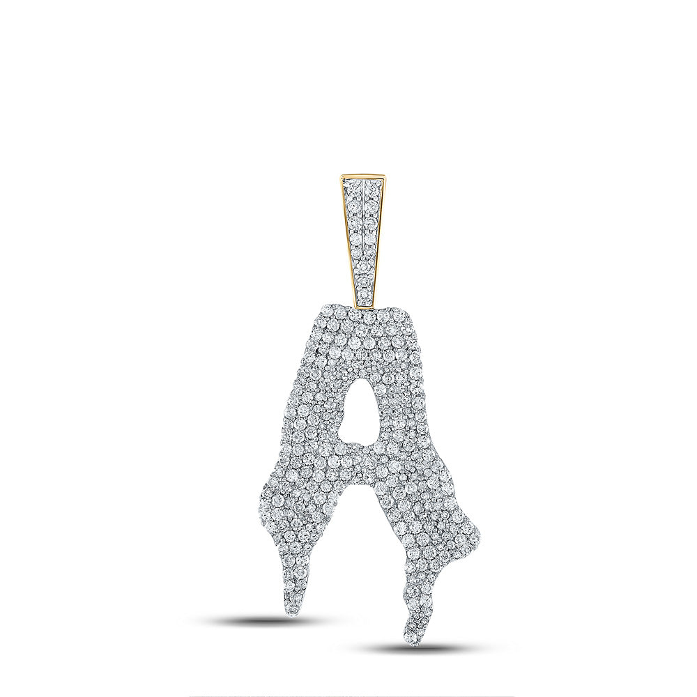 10K YELLOW GOLD ROUND DIAMOND DRIP A LETTER CHARM PENDANT 2-1/4 CTTW