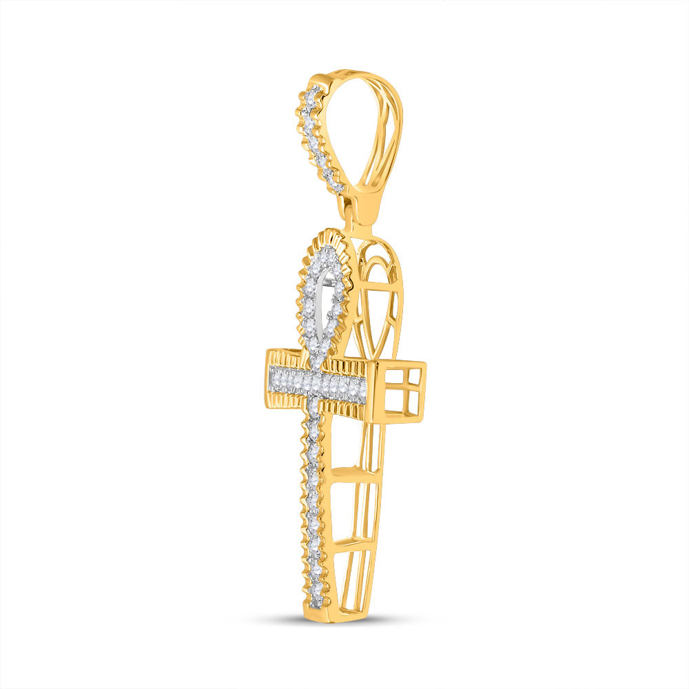10K YELLOW GOLD ROUND DIAMOND ANKH CROSS CHARM PENDANT 1 CTTW