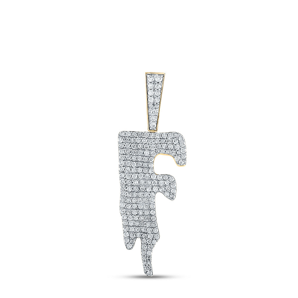 10K YELLOW GOLD ROUND DIAMOND DRIP F LETTER CHARM PENDANT 1-3/4 CTTW