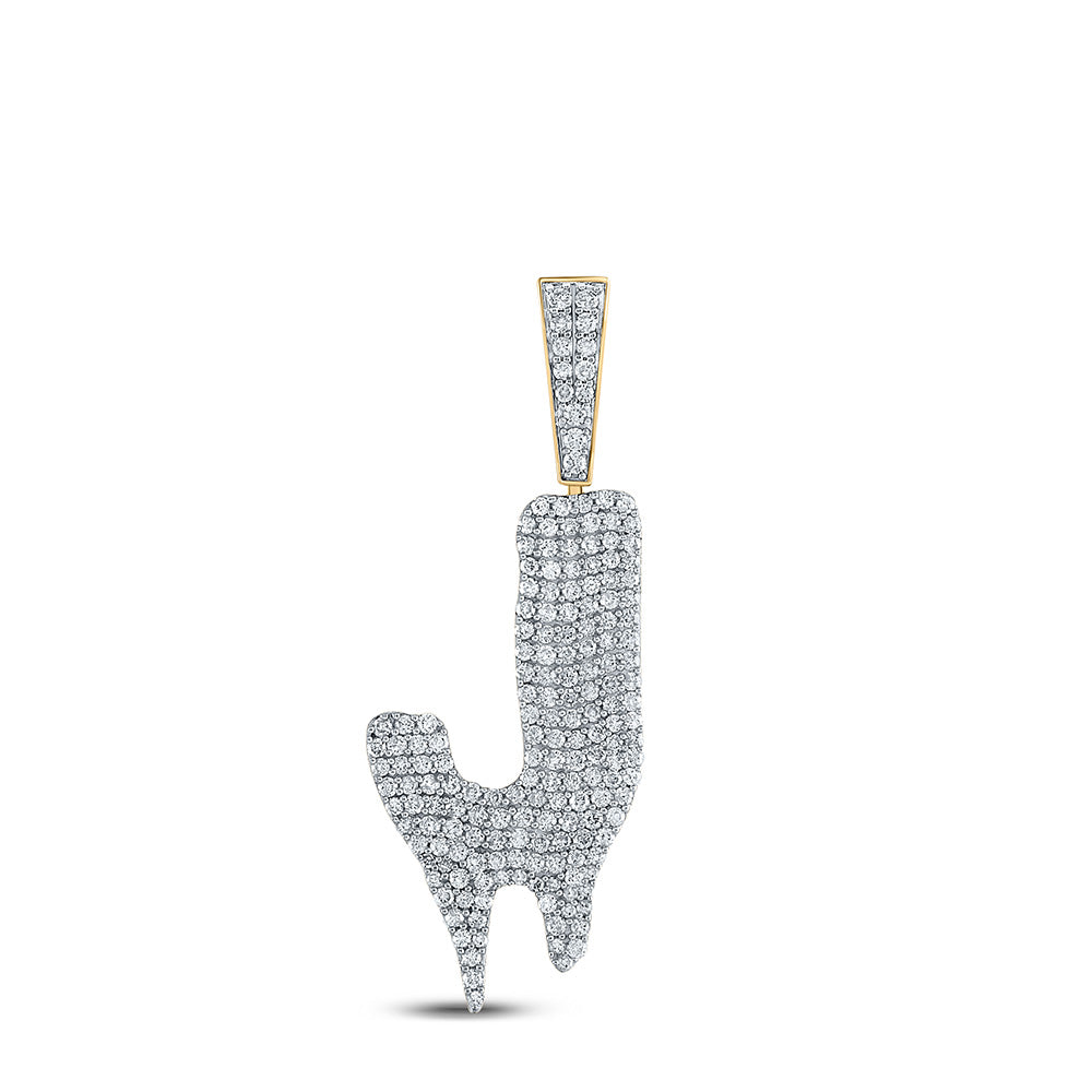10K YELLOW GOLD ROUND DIAMOND DRIP J LETTER CHARM PENDANT 2 CTTW