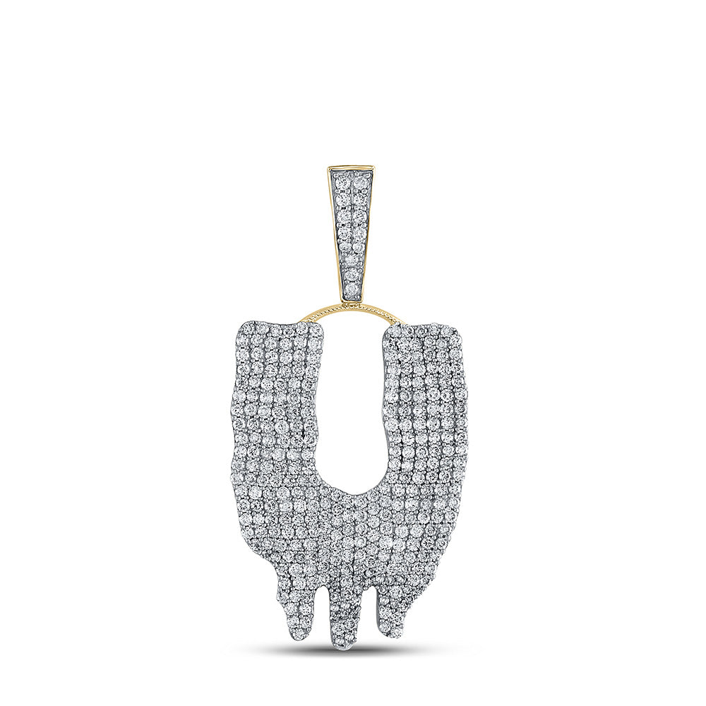 10K YELLOW GOLD ROUND DIAMOND DRIP U LETTER CHARM PENDANT 3 CTTW