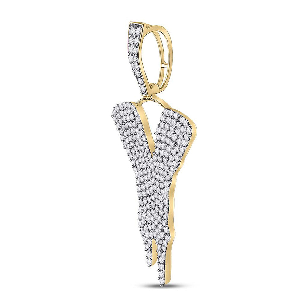 10K YELLOW GOLD ROUND DIAMOND DRIPPING Y LETTER CHARM PENDANT 2-1/3 CTTW