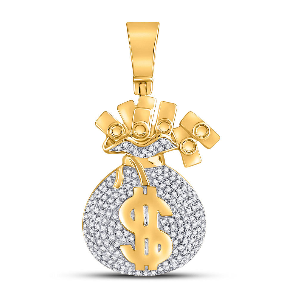 10K YELLOW GOLD ROUND DIAMOND MONEYBAG CHARM PENDANT 1 CTTW