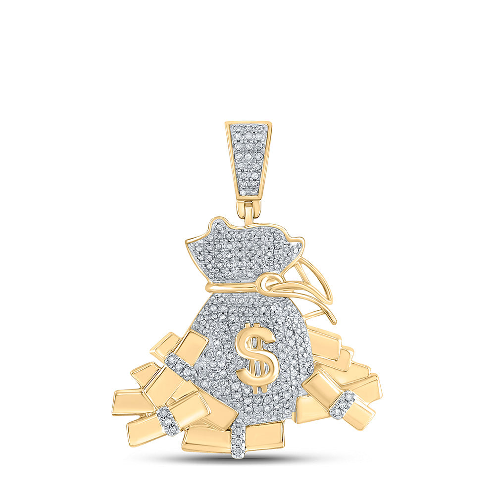10K YELLOW GOLD ROUND DIAMOND MONEYBAG CHARM PENDANT 1 CTTW