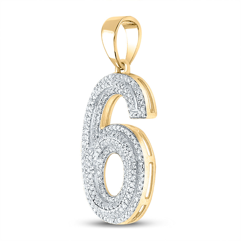 10K YELLOW GOLD ROUND DIAMOND NUMBER 6 CHARM PENDANT 5/8 CTTW