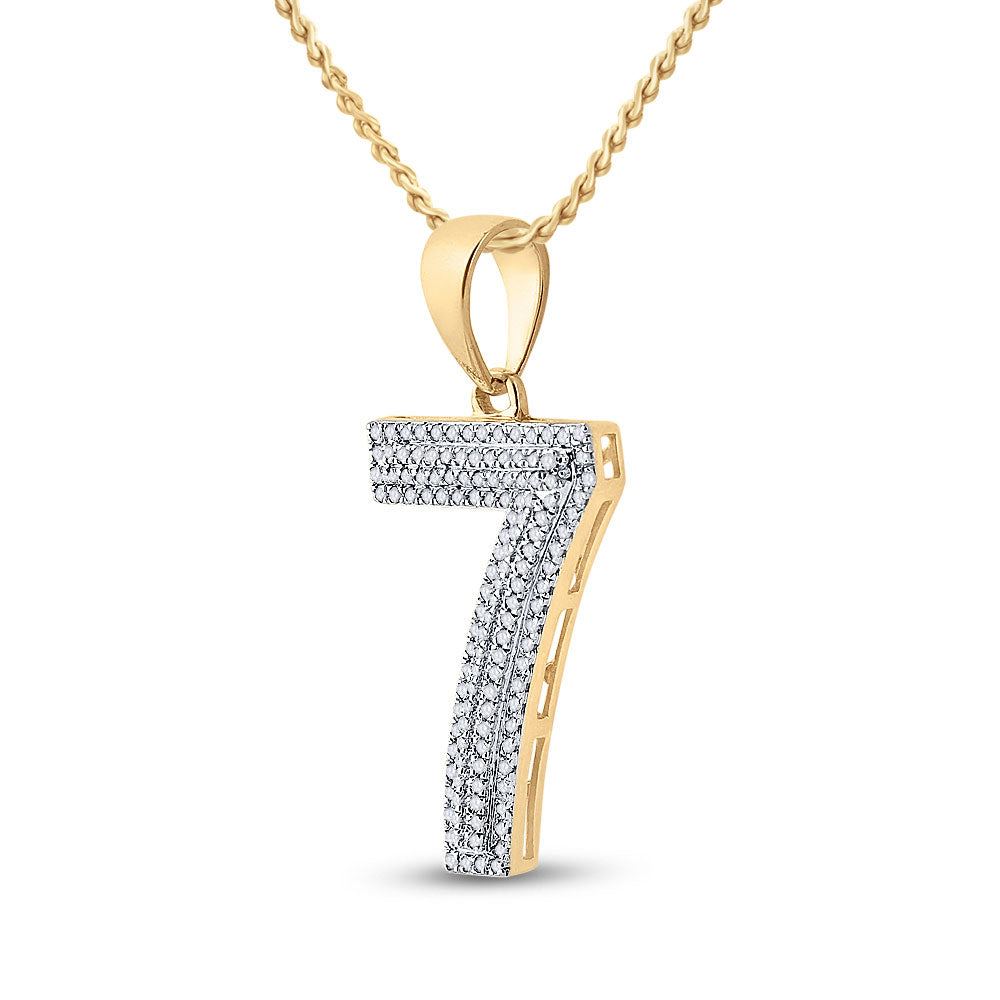 10K YELLOW GOLD ROUND DIAMOND NUMBER 7 CHARM PENDANT 3/8 CTTW