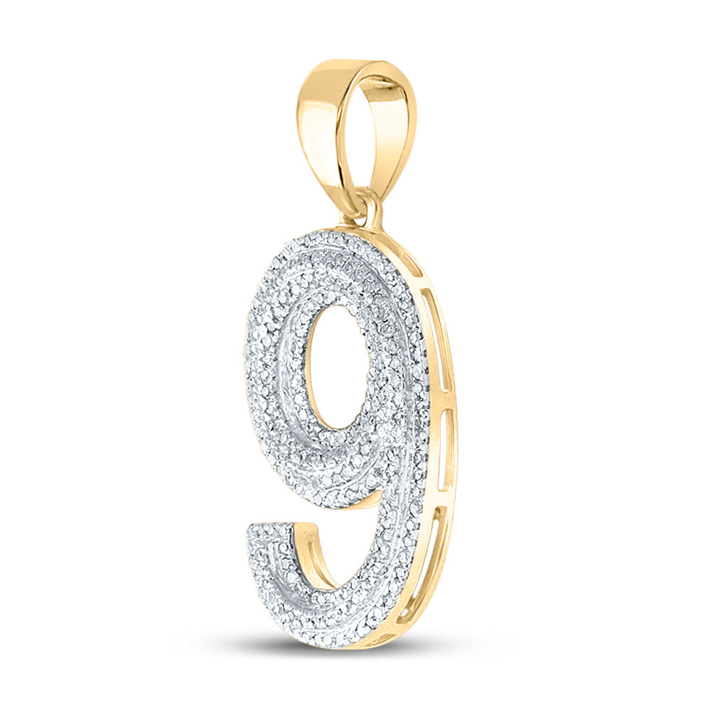10K YELLOW GOLD ROUND DIAMOND NUMBER 9 CHARM PENDANT 5/8 CTTW
