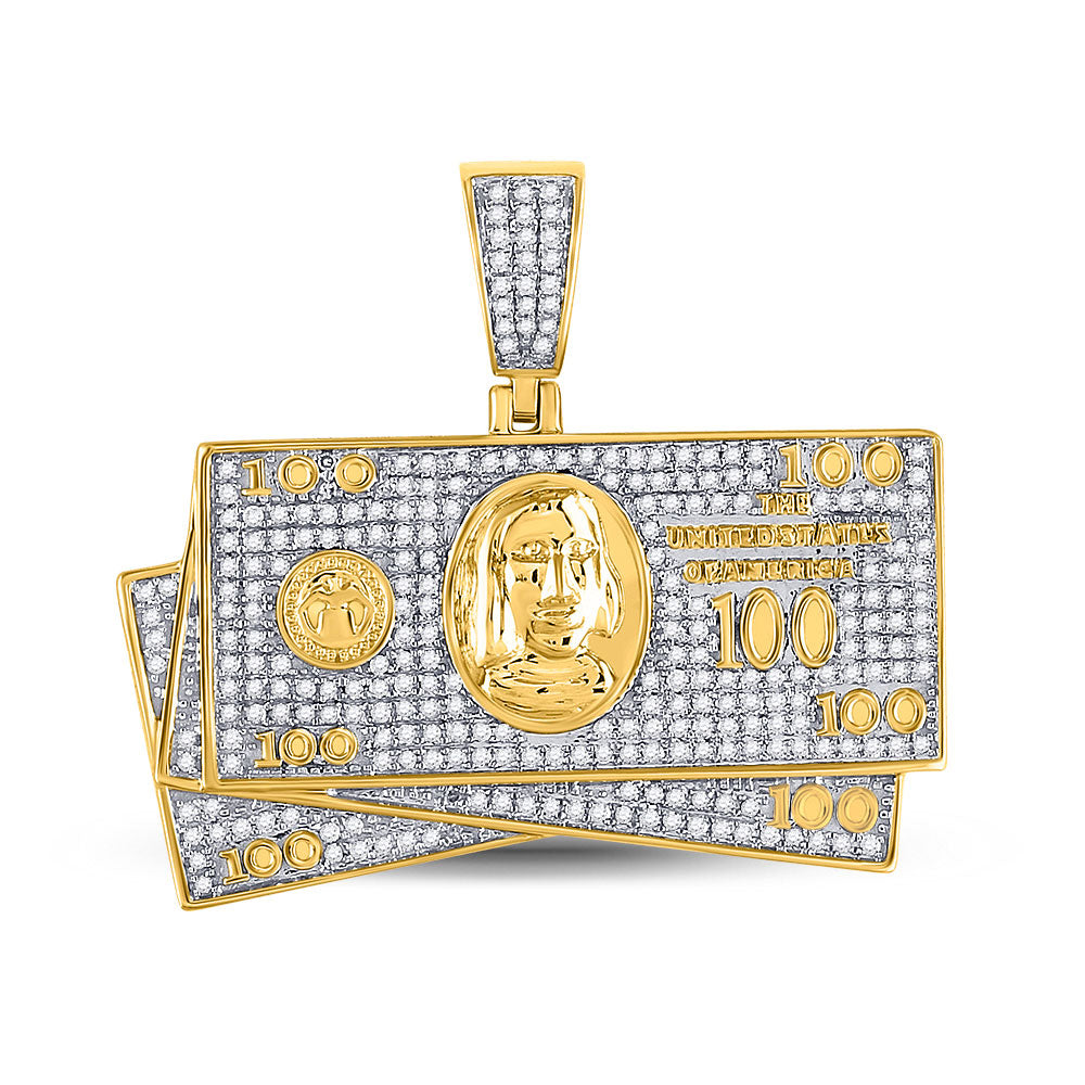 10K YELLOW GOLD ROUND DIAMOND MONEY STACK CHARM PENDANT 3/4 CTW