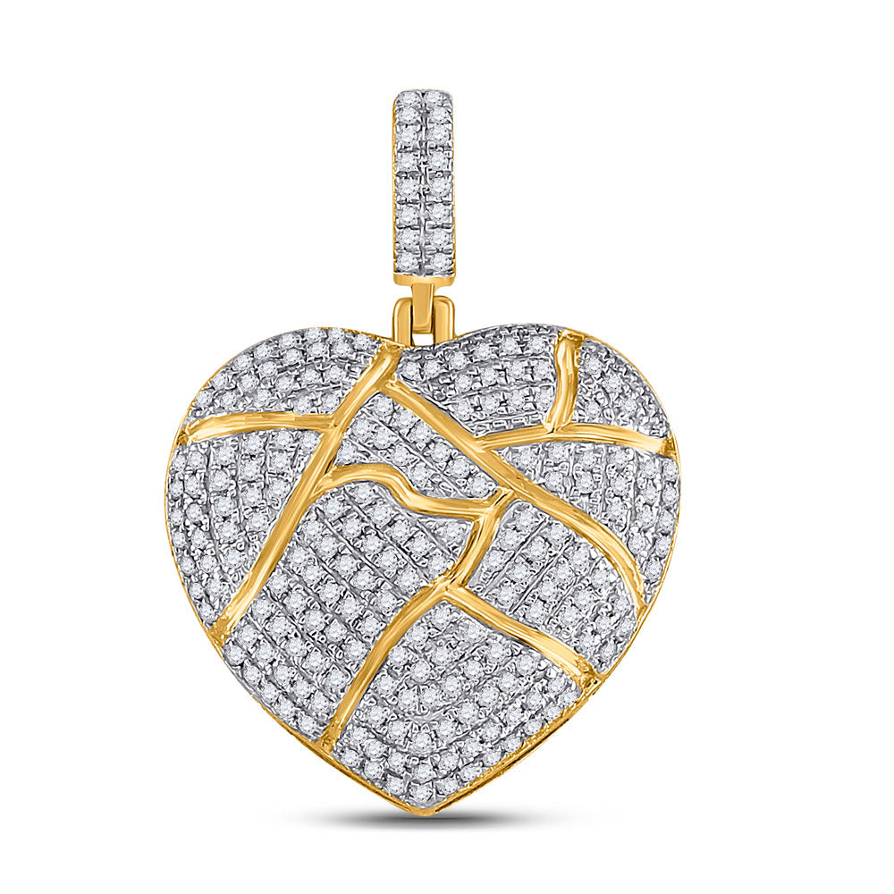 10K YELLOW GOLD ROUND DIAMOND BROKEN HEART CHARM PENDANT 5/8 CTTW