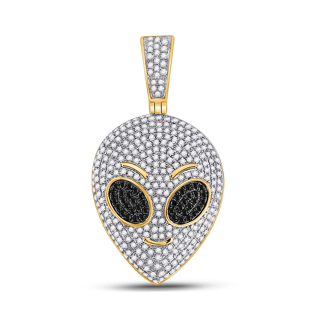 10K YELLOW GOLD ROUND BLACK DIAMOND ALIEN CHARM PENDANT 1 CTTW