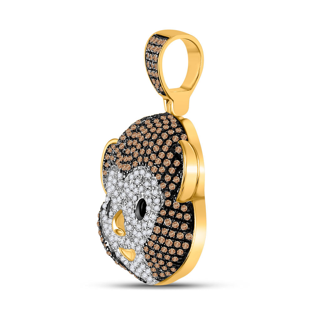 10K YELLOW GOLD ROUND BROWN DIAMOND MONKEY ANIMAL CHARM PENDANT 1 CTTW