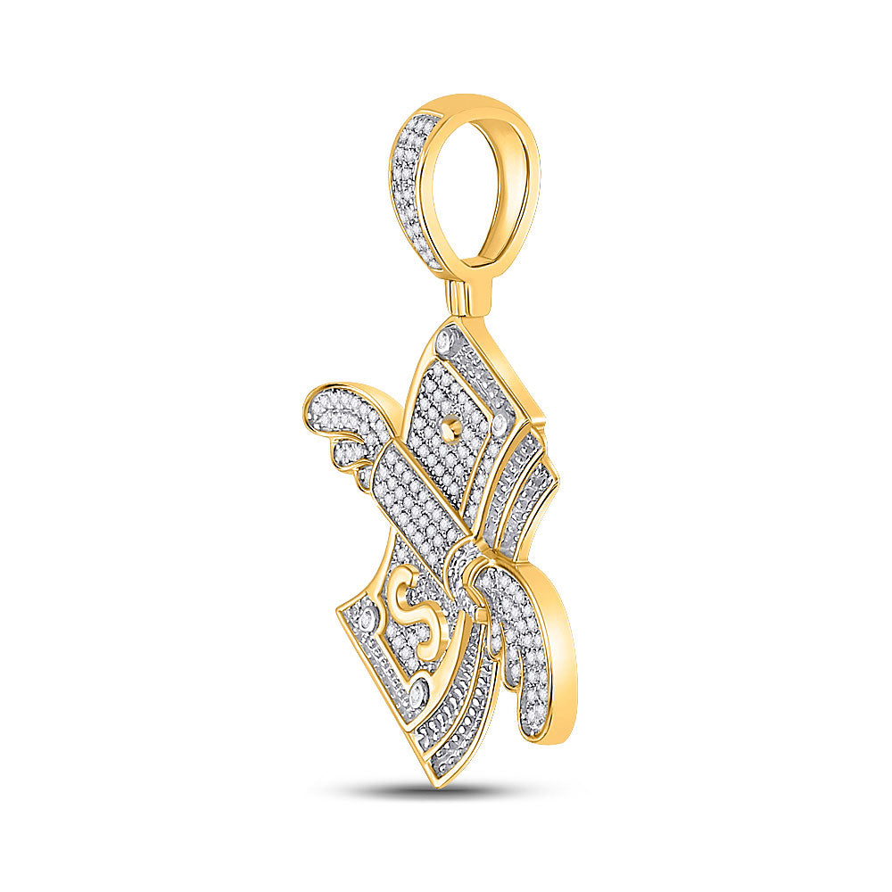 10K YELLOW GOLD ROUND DIAMOND FLYING DOLLAR MONEY CHARM PENDANT 1/2 CTTW