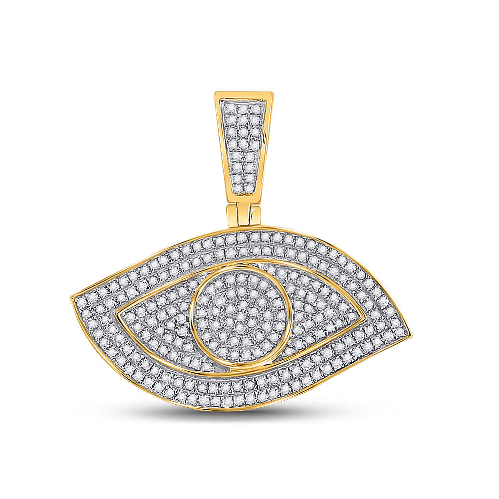 10K YELLOW GOLD ROUND DIAMOND ALL SEEING EYE CHARM PENDANT 5/8 CTW