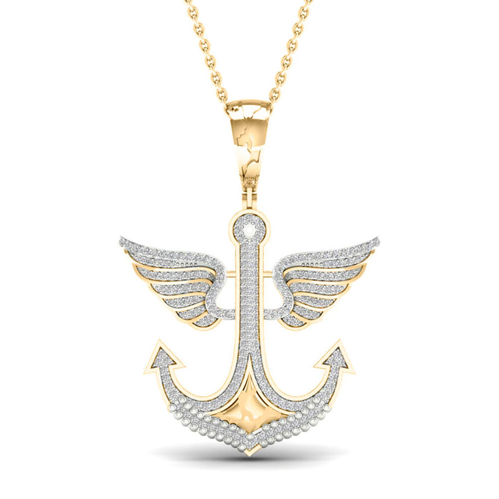 10K YELLOW GOLD ROUND DIAMOND ANCHOR WING CHARM PENDANT 1/2 CTTW
