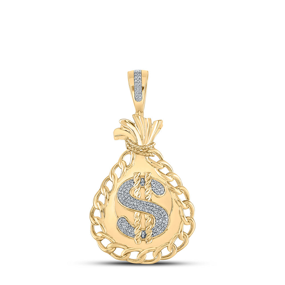 10K YELLOW GOLD ROUND DIAMOND MONEY BAG CHARM PENDANT 1/3 CTTW