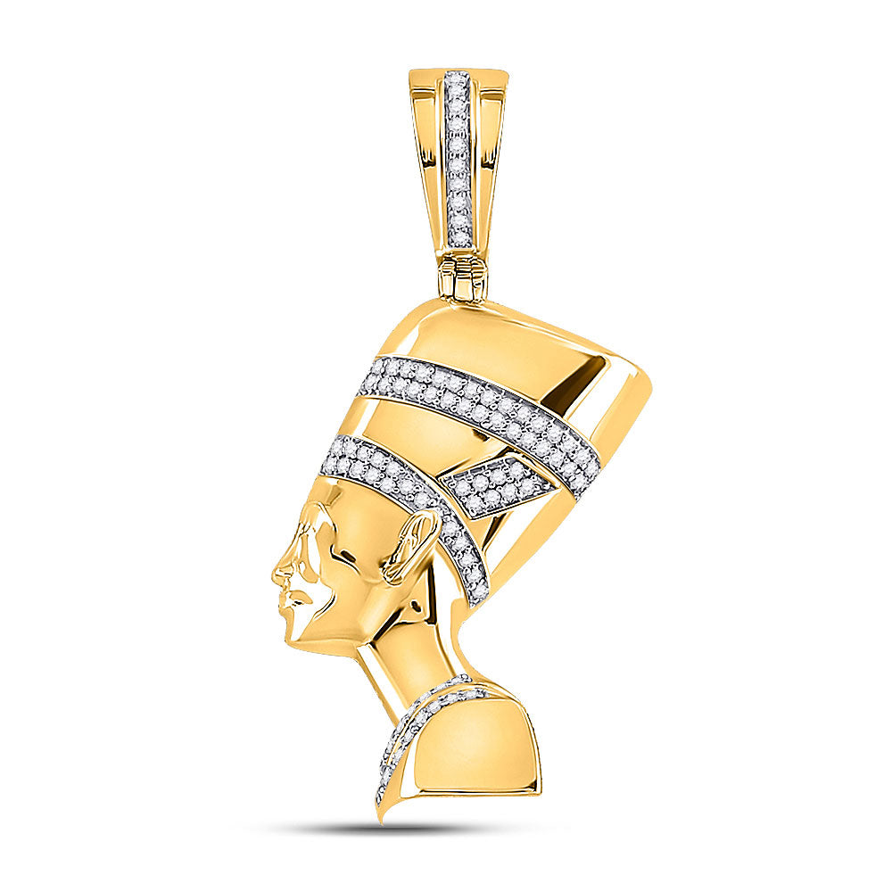 10K YELLOW GOLD ROUND DIAMOND NEFERTITI PHARAOH CHARM PENDANT 1/4 CTTW