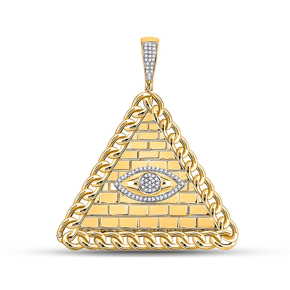 10K YELLOW GOLD ROUND DIAMOND ALL-SEEING EYE PYRAMID CHARM PENDANT 1/5 CTTW