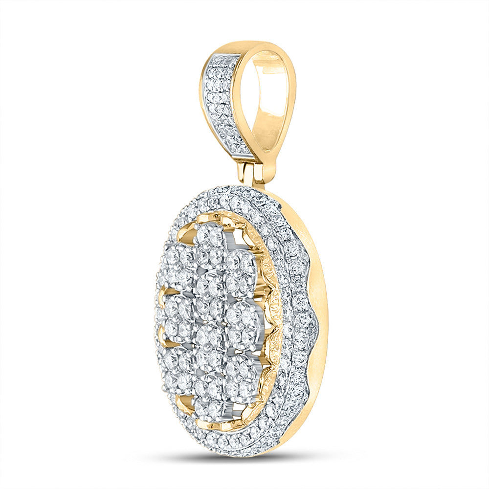 10K YELLOW GOLD ROUND DIAMOND OVAL CHARM PENDANT 2 CTTW