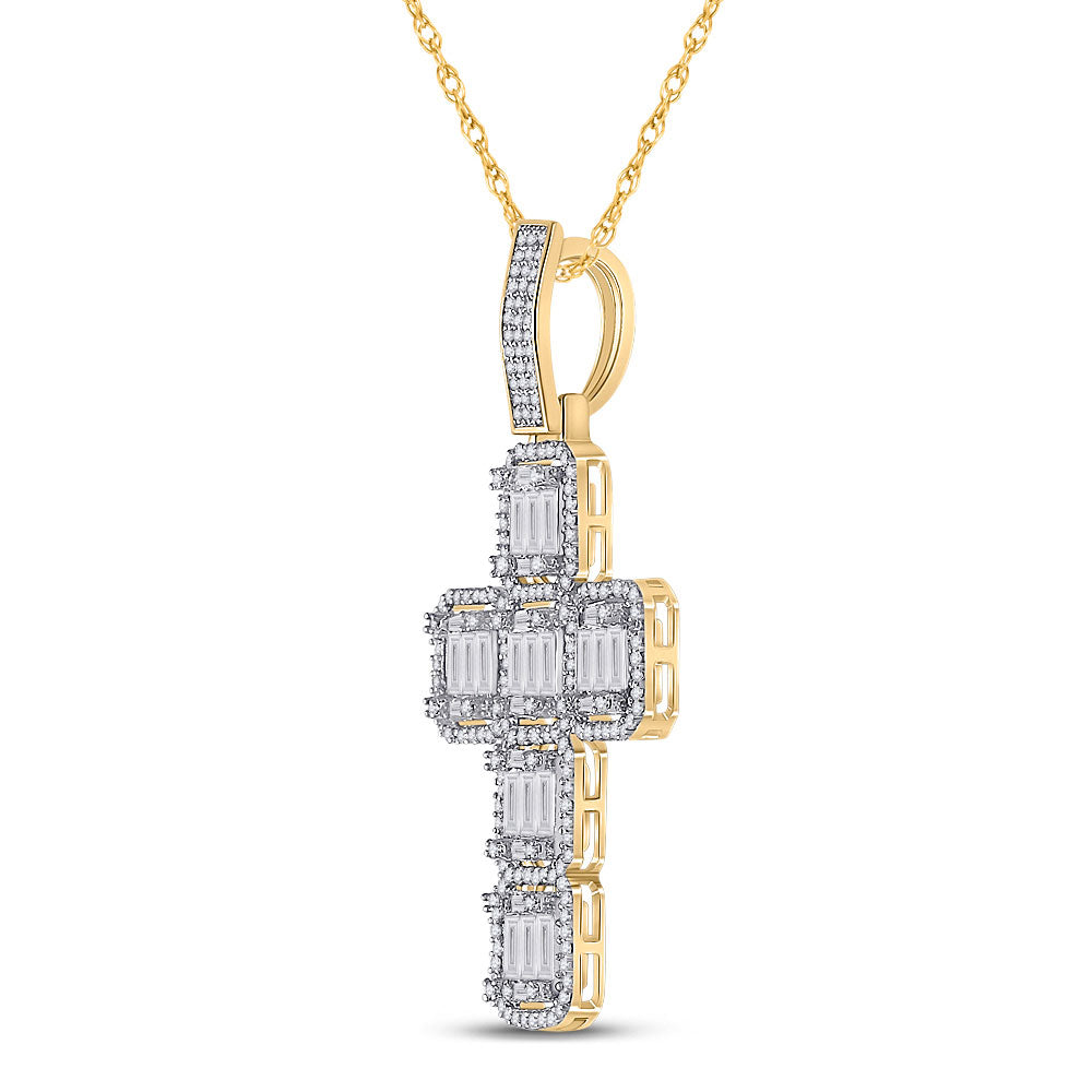 10K YELLOW GOLD BAGUETTE DIAMOND CROSS CHARM PENDANT 1-7/8 CTTW