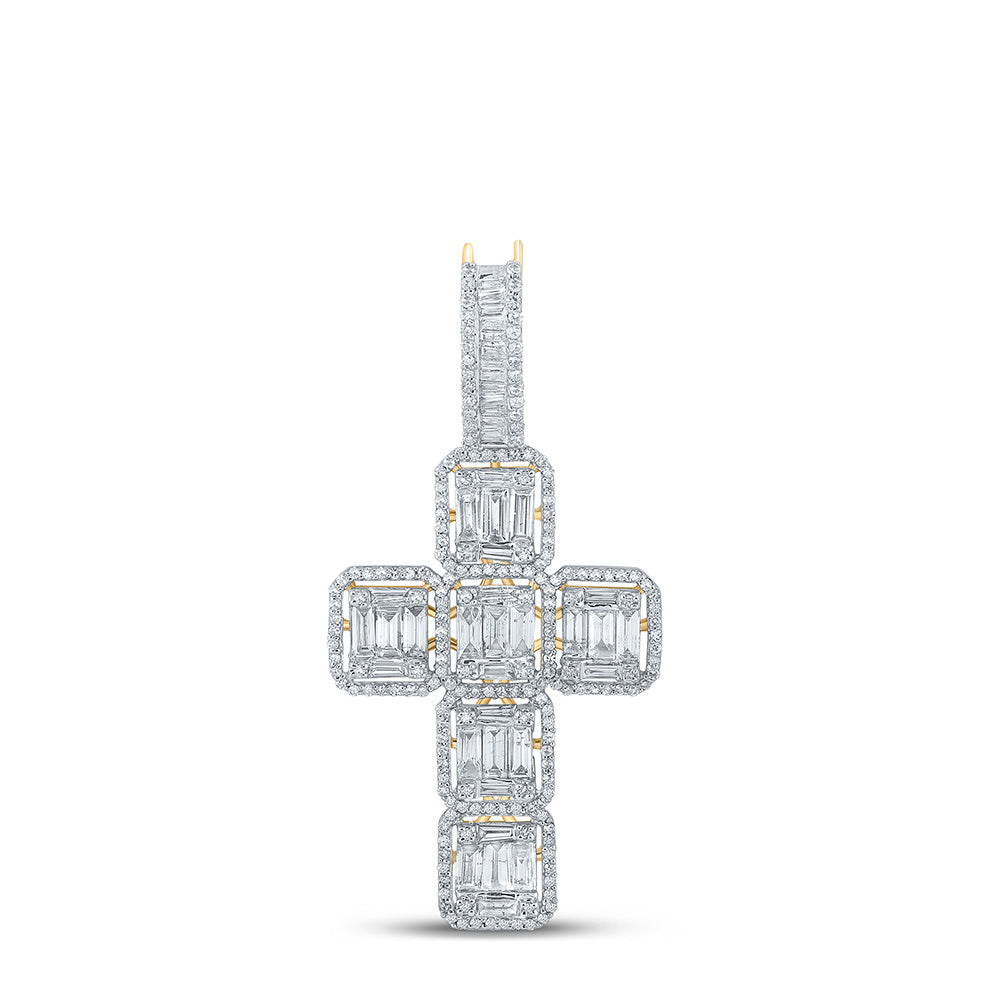 10K YELLOW GOLD BAGUETTE DIAMOND CROSS CHARM PENDANT 1-7/8 CTTW