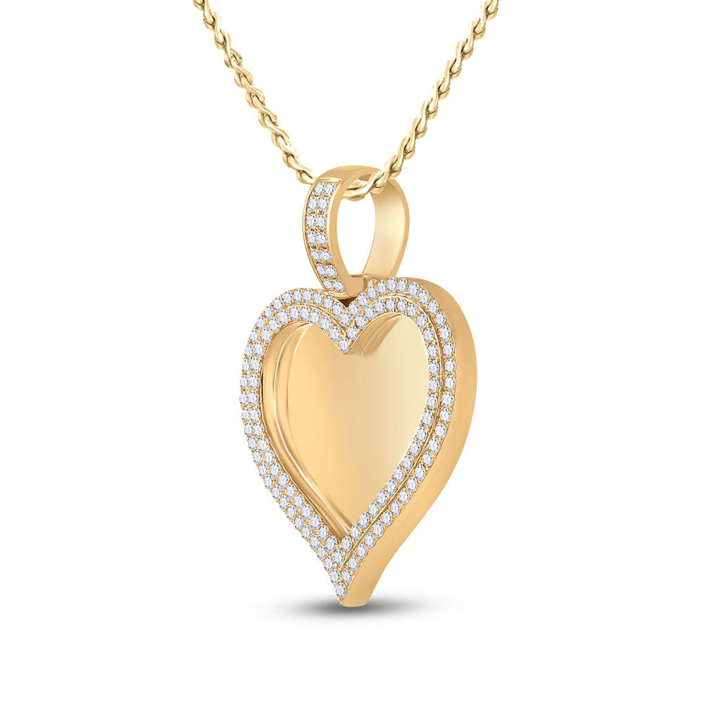 14K YELLOW GOLD ROUND DIAMOND HEART PICTURE MEMORY PENDANT 2-1/2 CTTW