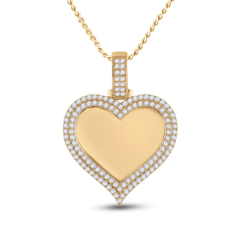 14K YELLOW GOLD ROUND DIAMOND HEART PICTURE MEMORY PENDANT 2-1/2 CTTW
