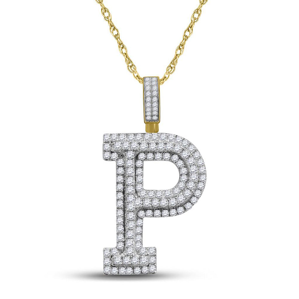 10K YELLOW GOLD ROUND DIAMOND INITIAL P CHARM PENDANT 1-5/8 CTTW