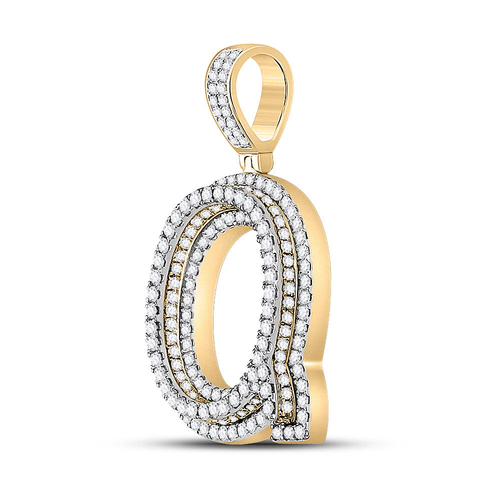 10K YELLOW GOLD ROUND DIAMOND LETTER Q CHARM PENDANT 1-7/8 CTTW