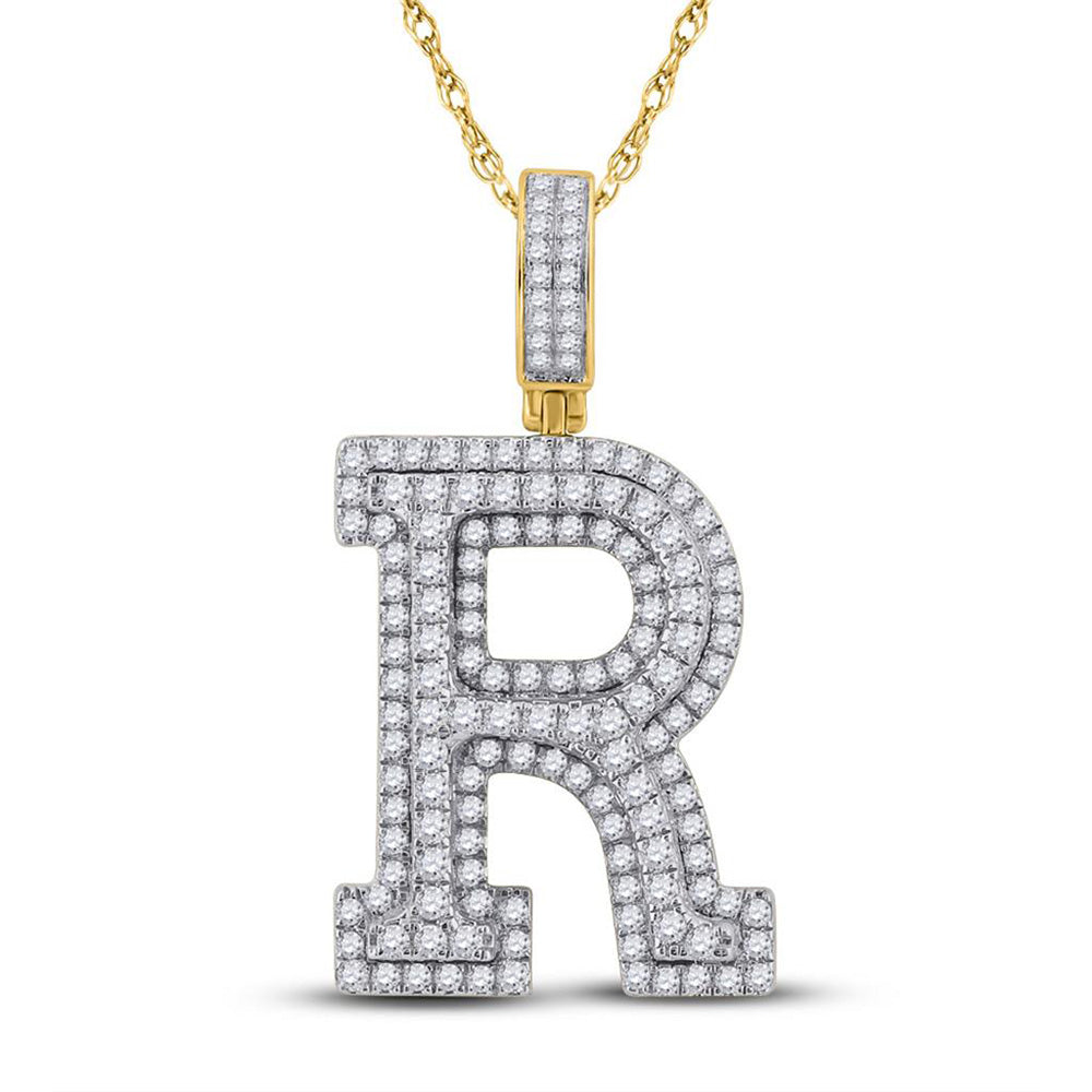 10K YELLOW GOLD ROUND DIAMOND INITIAL R CHARM PENDANT 1-7/8 CTTW
