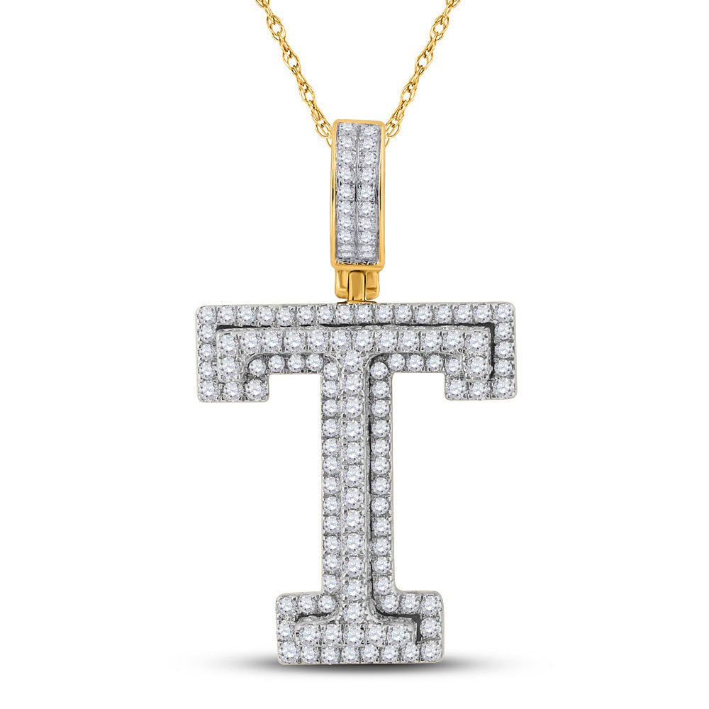 10K YELLOW GOLD ROUND DIAMOND T INITIAL LETTER CHARM PENDANT 1-1/2 CTTW
