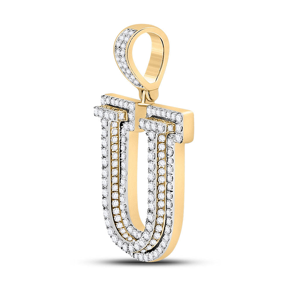 10K YELLOW GOLD ROUND DIAMOND LETTER U CHARM PENDANT 1-7/8 CTTW