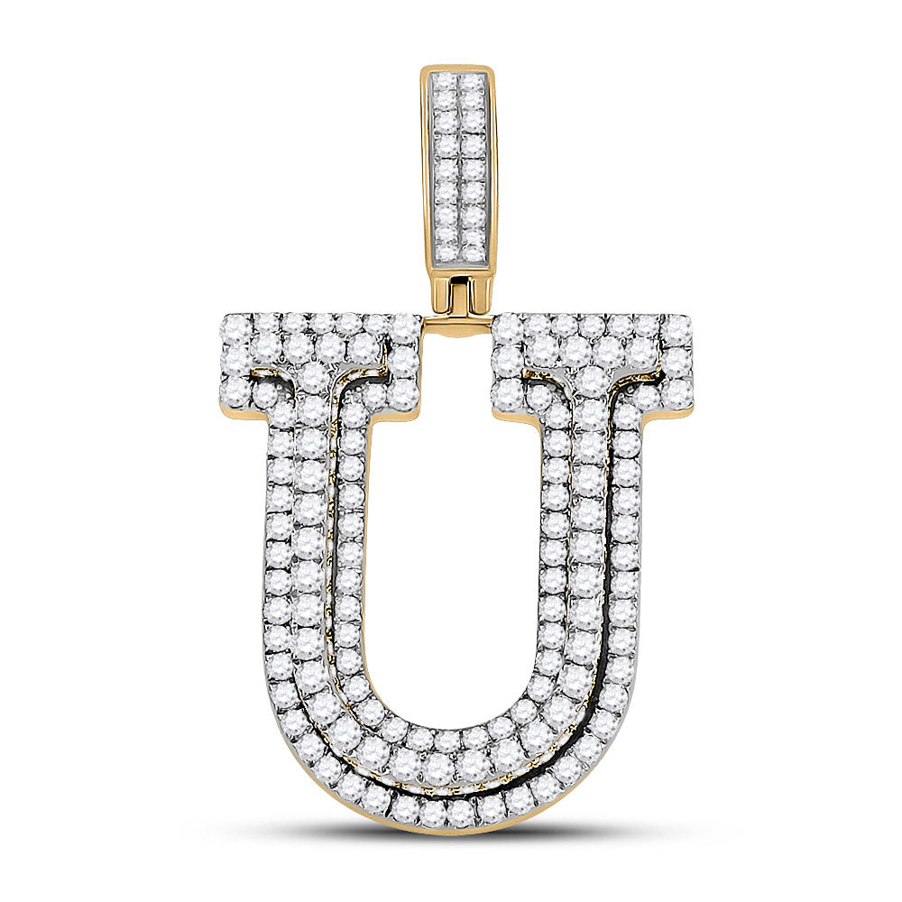 10K YELLOW GOLD ROUND DIAMOND LETTER U CHARM PENDANT 1-7/8 CTTW