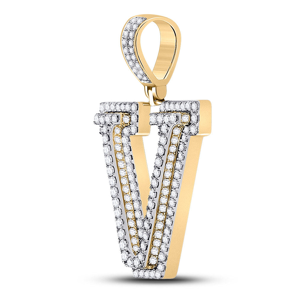 10K YELLOW GOLD ROUND DIAMOND LETTER V CHARM PENDANT 1-3/4 CTTW