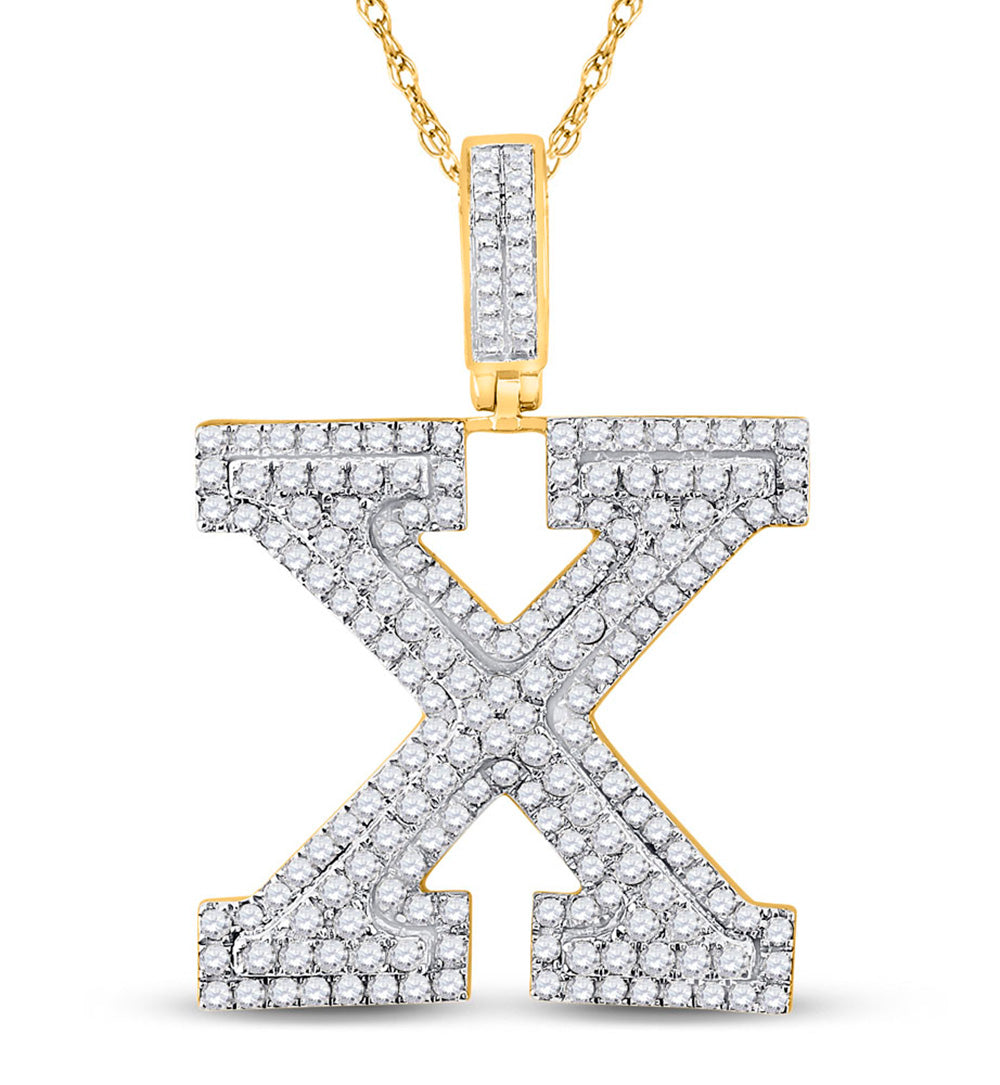10K YELLOW GOLD ROUND DIAMOND X INITIAL LETTER CHARM PENDANT 2-1/3 CTTW
