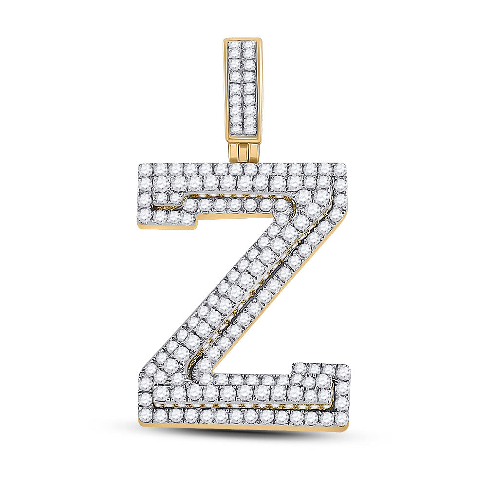 10K YELLOW GOLD ROUND DIAMOND LETTER Z CHARM PENDANT 1-5/8 CTTW