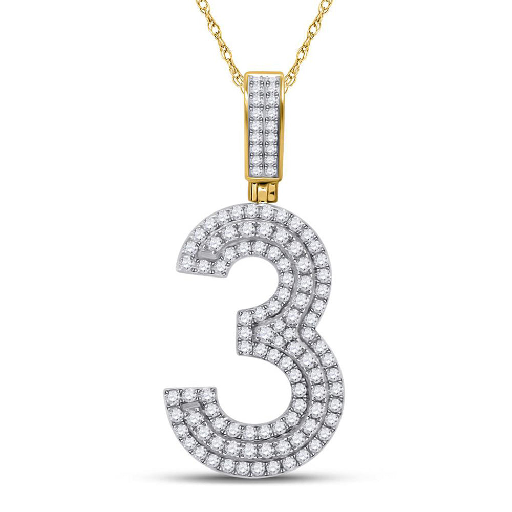 10K YELLOW GOLD ROUND DIAMOND NUMBER 3 CHARM PENDANT 1-1/3 CTTW
