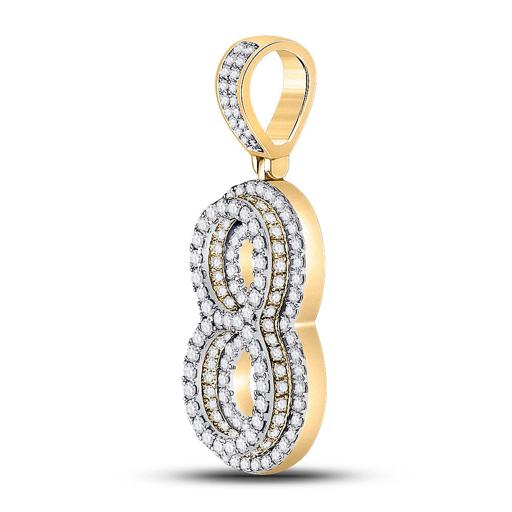 10K YELLOW GOLD ROUND DIAMOND NUMBER 8 CHARM PENDANT 1-5/8 CTTW