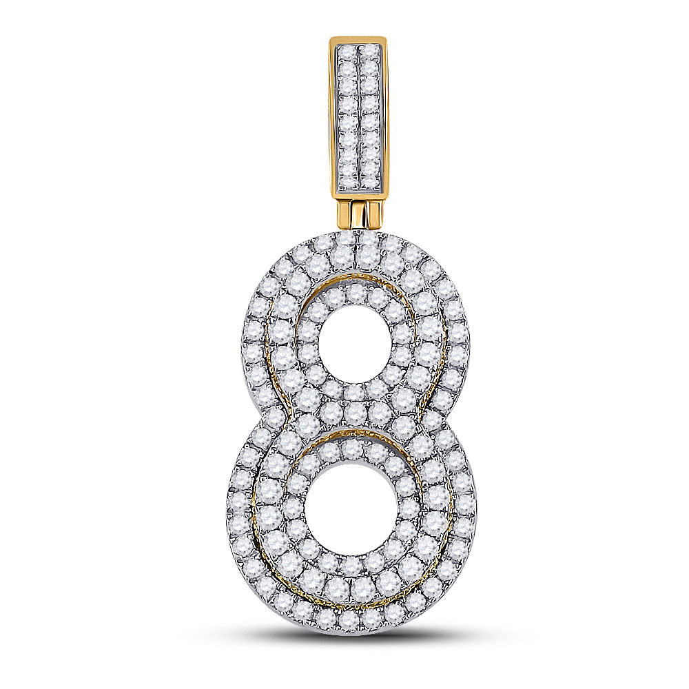 10K YELLOW GOLD ROUND DIAMOND NUMBER 8 CHARM PENDANT 1-5/8 CTTW