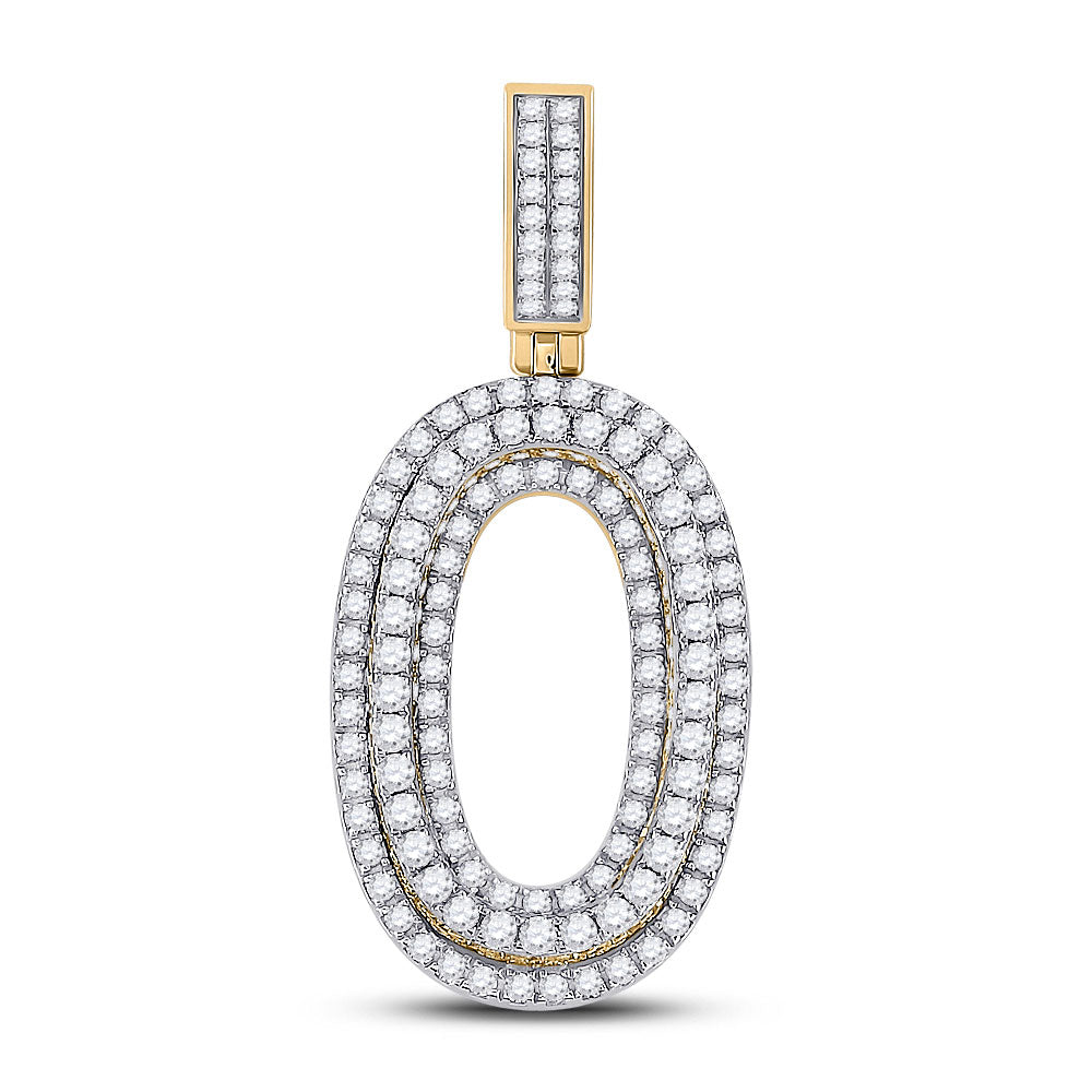 10K YELLOW GOLD ROUND DIAMOND NUMBER 0 CHARM PENDANT 1-5/8 CTTW