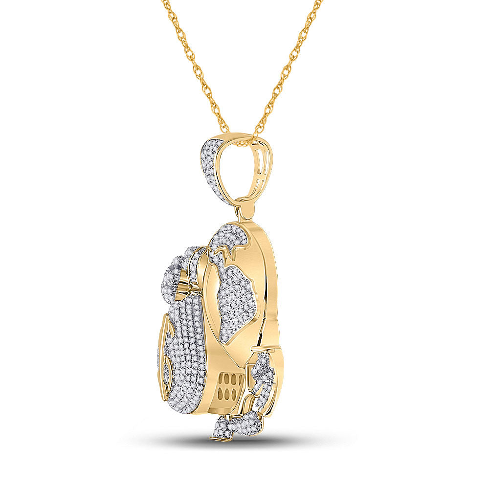 10K YELLOW GOLD ROUND DIAMOND GLOBE MONEY EARTH CHARM PENDANT 1-1/2 CTTW