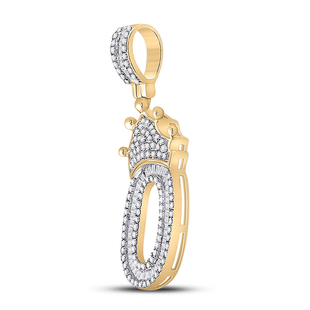 10K YELLOW GOLD BAGUETTE DIAMOND NUMBER 0 CROWN CHARM PENDANT 3/4 CTTW